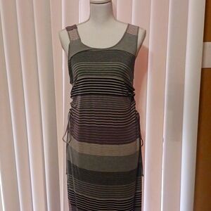 Max Studio  maxi dress with drawstrings on sides purple, black  gray and purple